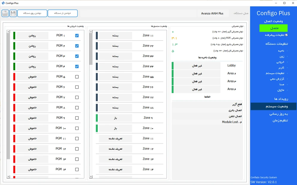 نمایش وضعیت سیستم در Configo